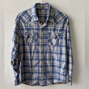American Eagle Men Size L Cotton Plaid Snap Up Long Sleeve Shirt Western Cowboy